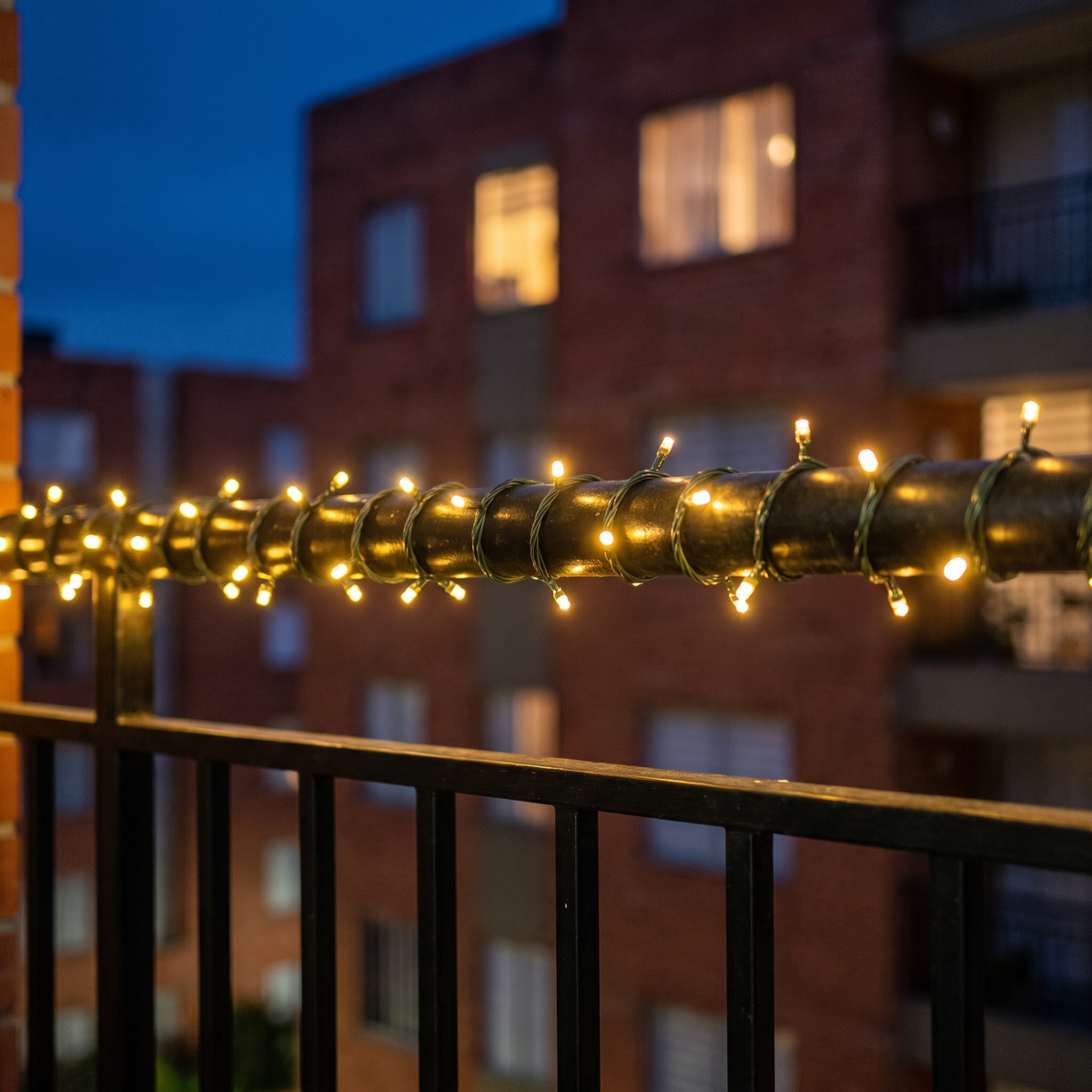 Luces solares ALUMBRA color cálida en la baranda de un balcón